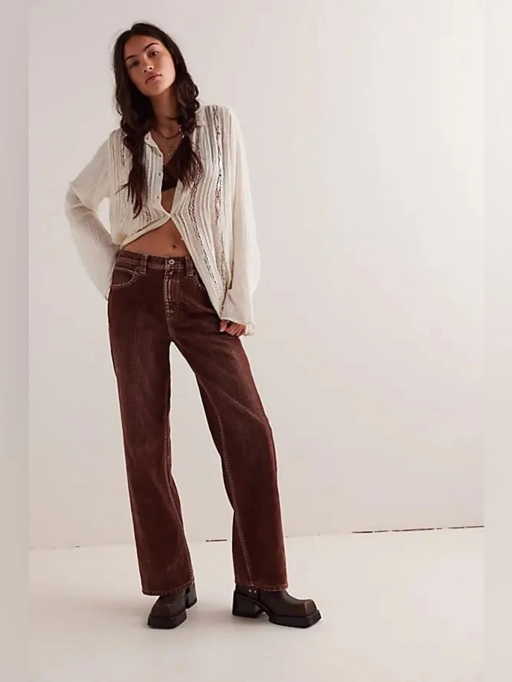 Free People Tinsley High-Rise Flocked Jeans